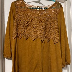 Mustard color exhilaration tee from target with lace detail